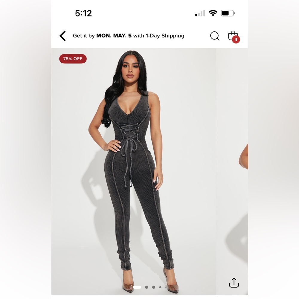 Fashion nova Cassidy Mineral Wash Rib Jumpsuit - Black